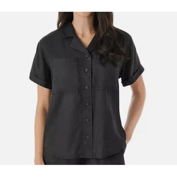 Members Mark Women's S Short Sleeve Tencel Lyocell Camp Shirt Black Size Small - Picture 1 of 8
